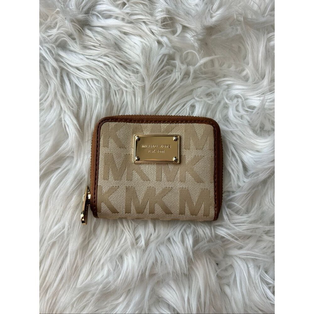 MICHAEL KORS BLACK VANILLA WHITE ITEM MK SIGNATURE JACQUARD BIFOLD WALLET
